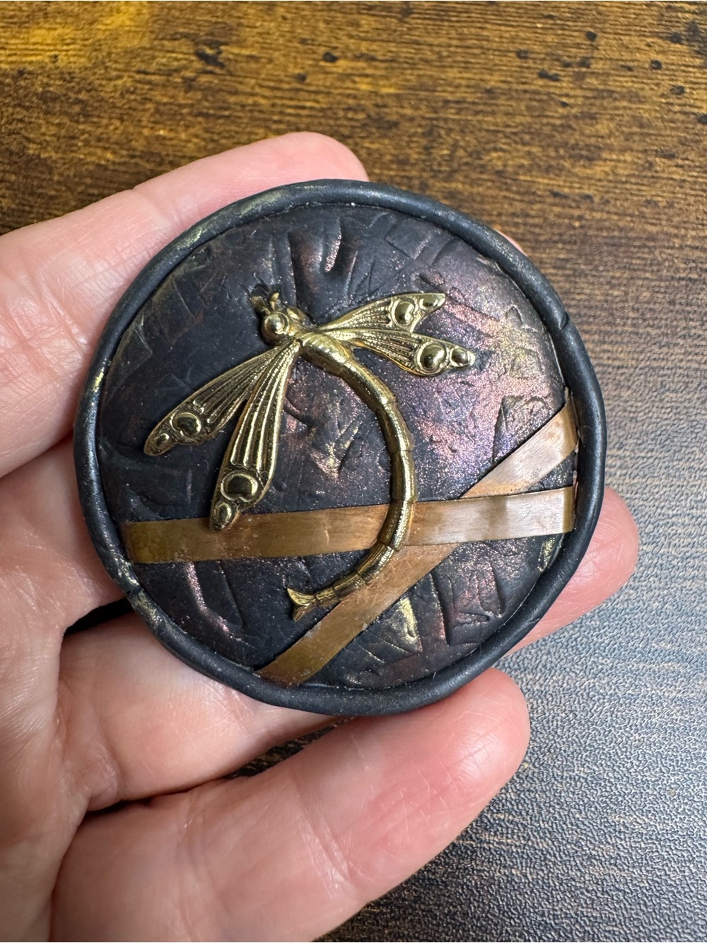 Vintage Gold and Dark Brown Dragonfly Brooch
